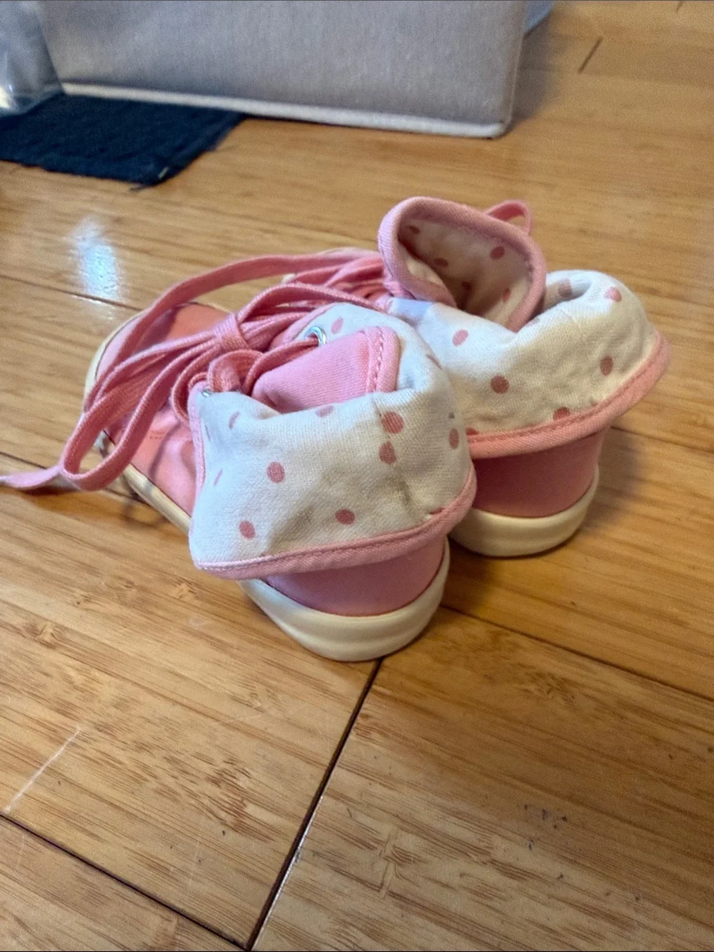 GAP Kids Pink Canvas High-Top Sneakers with Polka Dot Lining